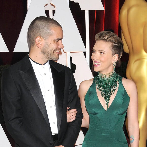 Scarlett Johansson et son ex-mari Romain Dauriac - People à la 87e cérémonie des Oscars à Hollywood, le 22 février 2015.