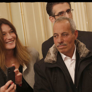 Exclusif - Céline Boulay-Espéronnier, Carla Bruni-Sarkozy, Jérémy Redler - Nicolas Sarkozy se voit décerner le 13e Prix Edgar Faure, lors d'une cérémonie organisée à la mairie du XVIème arrondissement. Paris le 12 novembre 2019. © Alain Guizard/Bestimage