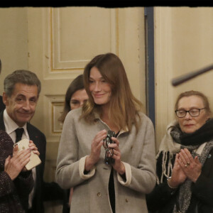 Exclusif - Nicolas Sarkozy et sa femme Carla Bruni-Sarkozy - Nicolas Sarkozy se voit décerner le 13e Prix Edgar Faure, lors d'une cérémonie organisée à la mairie du XVIème arrondissement. Paris le 12 novembre 2019. © Alain Guizard/Bestimage