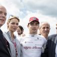  Charles Leclerc, le prince Albert et la princesse Charlene lors du Grand-Prix de Formule 1 sur le circuit Paul Ricard au Castellet, le 24 juin 2018.  