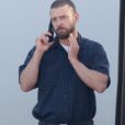 Exclusif - Justin Timberlake discute au téléphone en pause sur le tournage du film Palmer à La Nouvelle-Orléans, le 25 novembre 2019