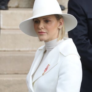 La princesse Charlène de Monaco - La famille princière de Monaco arrive à la cathédrale Notre-Dame-Immaculée lors de la fête Nationale monégasque à Monaco le 19 novembre 2019. © Dominique Jacovides/Bestimage