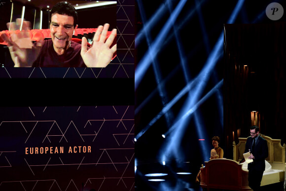 Antonio Banderas en appel vidéo lors des European Film Awards 2019 à Berlin, le 7 décembre 2019.
