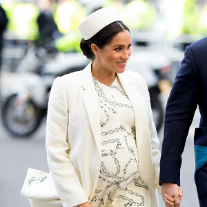 Meghan Markle (en look Victoria Beckham) et le prince Harry - Arrivée de la famille royale britannique à la messe en l'honneur de la journée du Commonwealth à l'abbaye de Westminster à Londres, le 11 mars 2019.