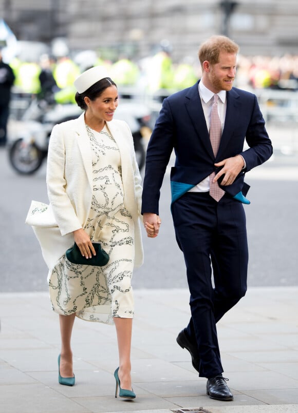 Meghan Markle (en look Victoria Beckham) et le prince Harry - Arrivée de la famille royale britannique à la messe en l'honneur de la journée du Commonwealth à l'abbaye de Westminster à Londres, le 11 mars 2019.
