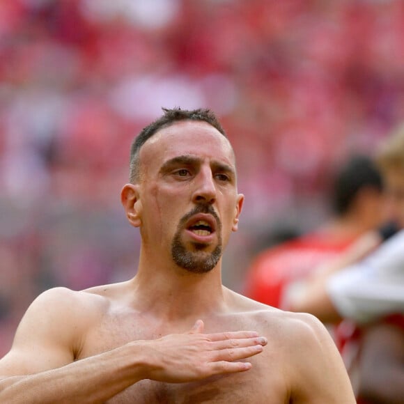 Franck Ribéry célèbre le titre de champion d'Allemagne (victoire face à l'Eintracht Francfort) et son dernier match sous les couleurs du Bayern de Munich - Munich le 18 Mai 2019.