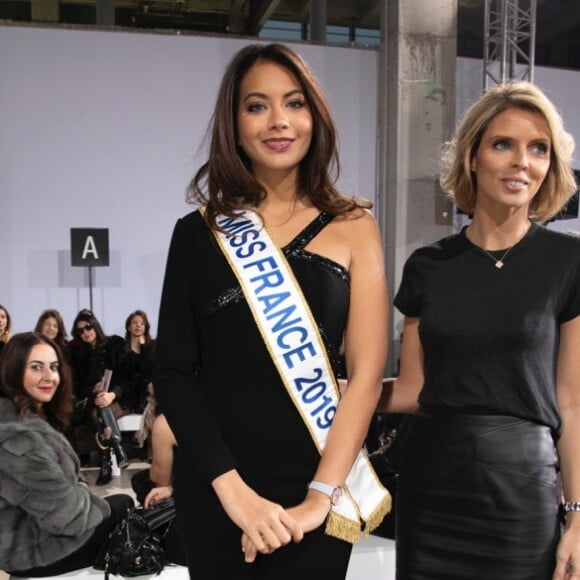 Vaimalama Chaves, Miss France 2019, Sylvie Tellier au défilé Georges Chakra "Collection Haute Couture Printemps/Eté 2019-2020" lors de la Fashion Week de Paris, le 21 janvier 2019.