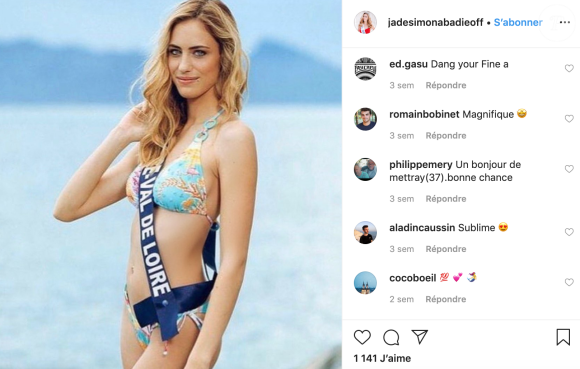 Miss Centre - Val de Loire, Jade Simon-Abadie sur Instagram le 22 novembre 2019.
