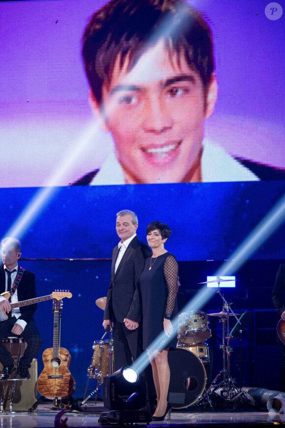 Exclusif - Laurence et Pierre Lemarchal (Parents de Grégory Lemarchal) - Emission hommage à "Grégory Lemarchal, 10 ans après l'histoire continue" au Zénith de Paris et retransmis en direct sur TF1 le 7 janvier 2017. © Cyril Moreau/Bestimage