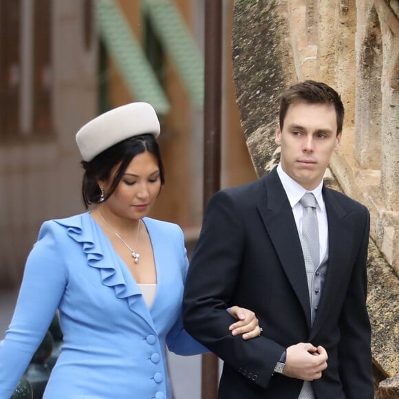 Louis Ducruet et sa femme Marie - La famille princière de Monaco arrive à la cathédrale Notre-Dame-Immaculée lors de la fête Nationale monégasque à Monaco le 19 novembre 2019. © Dominique Jacovides/Bestimage