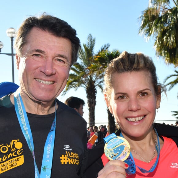 Christian Estrosi, le maire de Nice, et sa femme, Laura Tenoudji Estrosi participent à la 21ème édition de la Prom Classic, 10 kilomètres de course à pied, sur la Promenade des Anglais à Nice, France, le 5 janvier 2020. Début d'année sportif pour le couple Estrosi qui a bouclé les 10 kilomètres du parcours en 1h et 15 minutes. C'est Laura qui a donné le départ de la catégorie Handisport. © Bruno Bébert/Bestimage