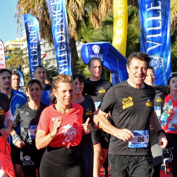 Christian Estrosi, le maire de Nice, et sa femme, Laura Tenoudji Estrosi participent à la 21ème édition de la Prom Classic, 10 kilomètres de course à pied, sur la Promenade des Anglais à Nice, France, le 5 janvier 2020. Début d'année sportif pour le couple Estrosi qui a bouclé les 10 kilomètres du parcours en 1h et 15 minutes. C'est Laura qui a donné le départ de la catégorie Handisport. © Bruno Bébert/Bestimage