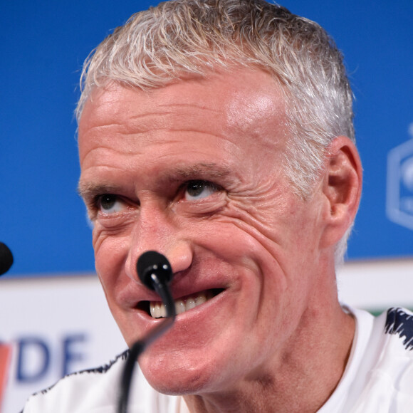 Didier Deschamps (sélectionneur de l'équipe de France) en conférence de presse à l'auditorium du Stade de France. Saint-Denis, le 13 octobre 2019.