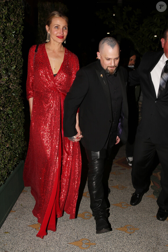 Cameron Diaz et son mari Benji Madden - Les célébrités quittent la soirée qui est censé être le mariage de Gwyneth Paltrow et de son fiancé Brad Falchuk à Los Angeles le 14 avril 2018.