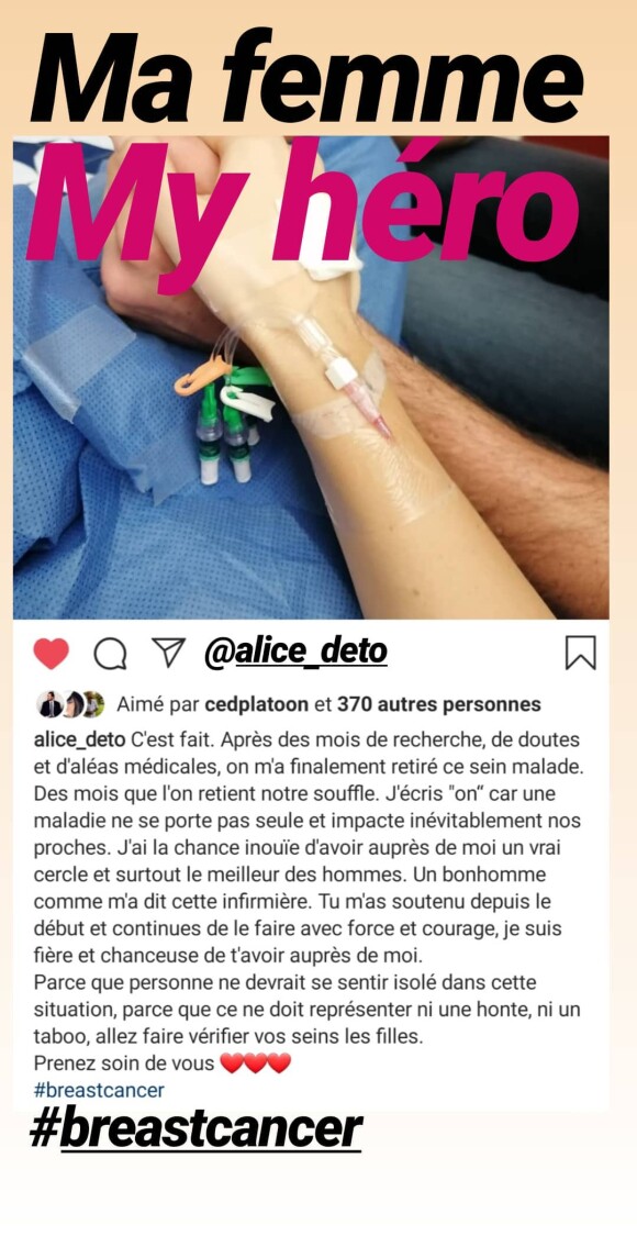 Camille Lacourt apporte son soutien à sa compagne Alice, atteinte d'un cancer du sein, le 8 janvier 2020.