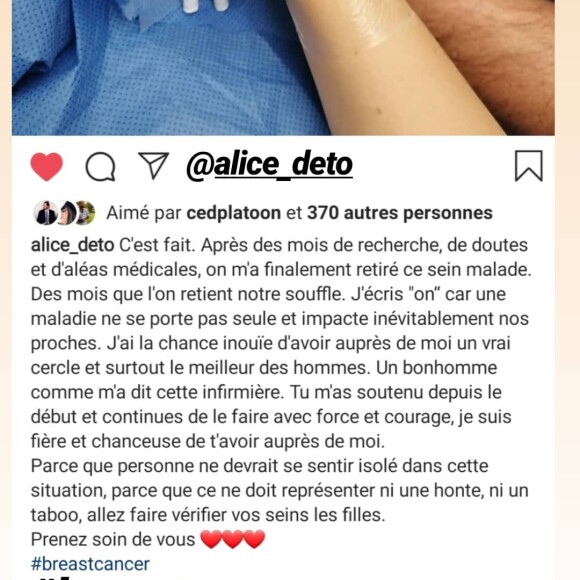 Camille Lacourt apporte son soutien à sa compagne Alice, atteinte d'un cancer du sein, le 8 janvier 2020.