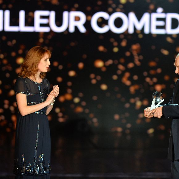 Exclusif - Lolita Chammah et Michel Bouquet (Gloge meilleur comédien dans Le Tartuffe de Molière) - 12ème cérémonie des Globes de Cristal 2018 au cabaret parisien Le Lido à Paris, France, le 12 février 2018. © Rachid Bellak/Pool/Bestimage 