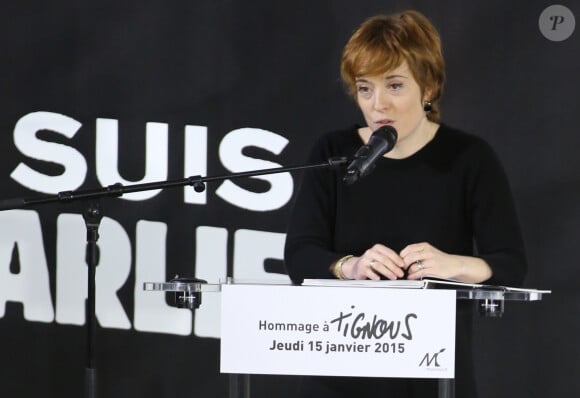 Chloé Verlhac (la femme de Tignous) - Hommage à Tignous (Bernard Verlhac) à la mairie de Montreuil. Le 15 janvier 2015.