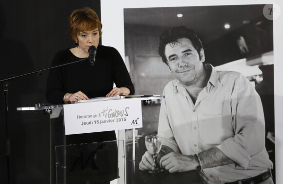 Chloé Verlhac (la femme de Tignous) - Hommage à Tignous (Bernard Verlhac) à la mairie de Montreuil. Le 15 janvier 2015.