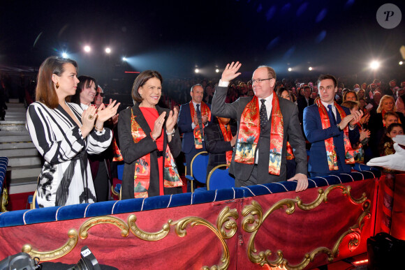 Pauline Ducruet, la princesse Stéphanie de Monaco, le prince Albert II de Monaco et Louis Ducruet durant la soirée d'ouverture du 44eme Festival International du Cirque de Monte-Carlo à Monaco le 16 janvier 2020. Le Festival se déroule sous le chapiteau de Fontvieille du 16 au 26 janvier 2020. © Bruno Bebert/Bestimage