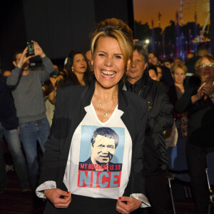 Laura Tenoudji Estrosi durant la première réunion publique au Palais Acropolis à Nice le 19 janvier 2020 dans le cadre des prochaines élections municipales le 15 et le 22. Laura Tenoudji Estrosi portait un T shirt avec un portrait imprimé de son mari Christian Estrosi, le maire de Nice, avec comme slogan : "My Husband is so Nice". © Bruno Bebert/Bestimage