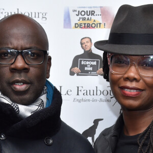 Exclusif - Lilian Thuram et sa compagne Kareen Guiock - Générale de la pièce de théâtre "Un Jour J'irai à Détroit !" au théâtre du Gymnase Marie Bell à Paris, France, le 20 janvie 2020. C'est sur une note historique et de devoir que S.Bugsy et D.Desclos ont souhaité au travers d'une pièce de théâtre, montrer et partager le combat des révoltés tirailleurs sénégalais, massacrés par l'armée française à Thiaroye le 01 décembre 1944. Mise en scène par D.Coubes. © Giancarlo Gorassini/Bestimage