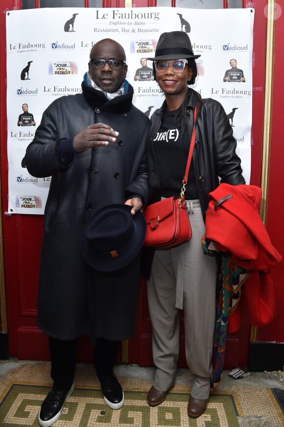 Exclusif - Lilian Thuram et sa compagne Kareen Guiock - Générale de la pièce de théâtre "Un Jour J'irai à Détroit !" au théâtre du Gymnase Marie Bell à Paris, France, le 20 janvie 2020. C'est sur une note historique et de devoir que S.Bugsy et D.Desclos ont souhaité au travers d'une pièce de théâtre, montrer et partager le combat des révoltés tirailleurs sénégalais, massacrés par l'armée française à Thiaroye le 01 décembre 1944. Mise en scène par D.Coubes. © Giancarlo Gorassini/Bestimage
