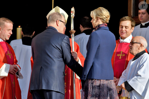 Le prince Albert II de Monaco et sa femme la princesse Charlene ont assisté à la traditionnelle messe durant la célébration de la Sainte Dévote, Sainte patronne de Monaco, à Monaco le 27 janvier 2020. © Bruno Bebert/Bestimage