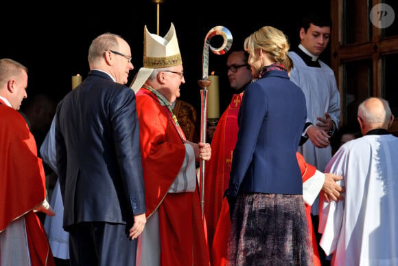 Le prince Albert II de Monaco et sa femme la princesse Charlene ont assisté à la traditionnelle messe durant la célébration de la Sainte Dévote, Sainte patronne de Monaco, à Monaco le 27 janvier 2020. © Bruno Bebert/Bestimage