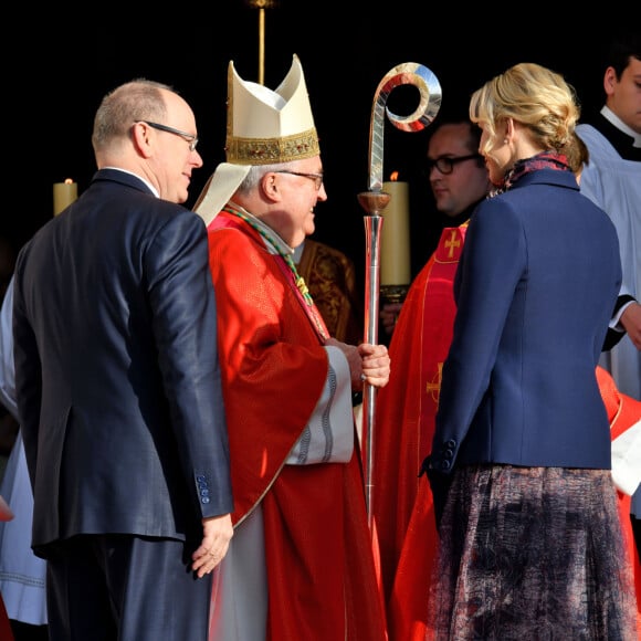 Le prince Albert II de Monaco et sa femme la princesse Charlene ont assisté à la traditionnelle messe durant la célébration de la Sainte Dévote, Sainte patronne de Monaco, à Monaco le 27 janvier 2020. © Bruno Bebert/Bestimage