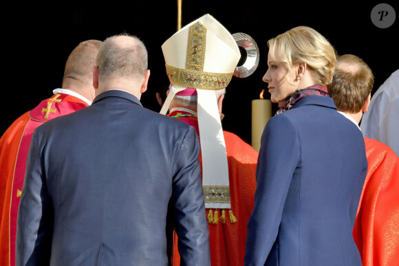 Le prince Albert II de Monaco et sa femme la princesse Charlene ont assisté à la traditionnelle messe durant la célébration de la Sainte Dévote, Sainte patronne de Monaco, à Monaco le 27 janvier 2020. © Bruno Bebert/Bestimage