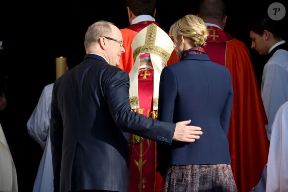 Le prince Albert II de Monaco et sa femme la princesse Charlene ont assisté à la traditionnelle messe durant la célébration de la Sainte Dévote, Sainte patronne de Monaco, à Monaco le 27 janvier 2020. © Bruno Bebert/Bestimage