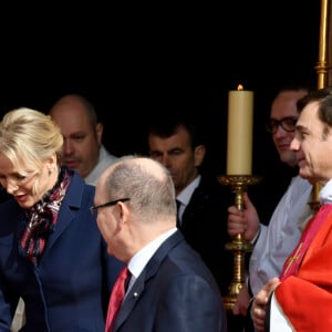 Le prince Albert II de Monaco et sa femme la princesse Charlene ont assisté à la traditionnelle messe durant la célébration de la Sainte Dévote, Sainte patronne de Monaco, à Monaco le 27 janvier 2020. c'est le dernier office religieux en Principauté pour Monseigneur Barsi. © Bruno Bebert/Bestimage