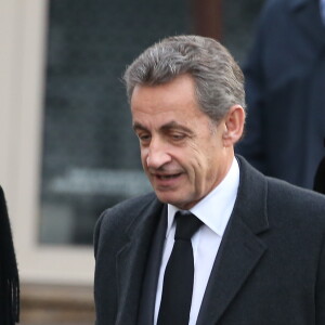 Nicolas Sarkozy et sa femme Carla Bruni Sarkozy - Obsèques de Andrée Sarkozy (mère de N.Sarkozy), dite Dadue née Andrée Mallah, en l'église Saint-Jean-Baptiste à Neuilly-Sur-Seine. Le 18 décembre 2017