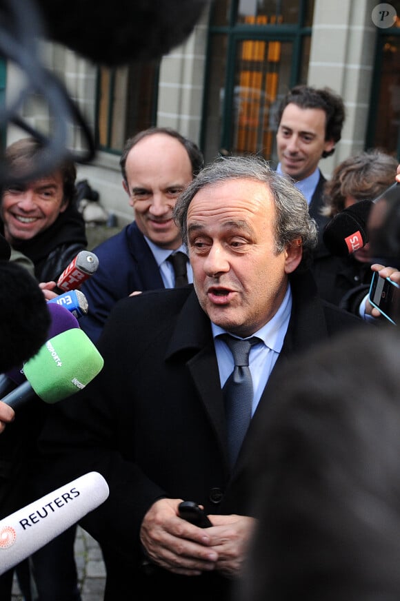 Michel Platini quitte le Tribunal Arbitral du Sport (TAS) à Lausanne le 8 décembre 2015. © Raphael Dufour / Bestimage