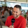 Christian Millette en interview pour Purepeople- Record du monde du plus grand Italian Kiss, le plus grand nombre de couples mangeant le même spaghetti, au restaurant Vapiano de La Défense, à Paris, le 14 février 2020, pour la Saint-Valentin.
