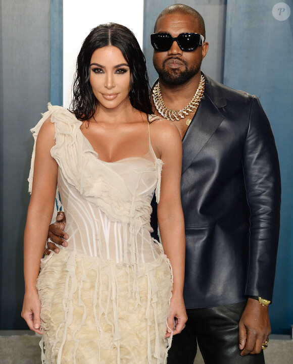 Kim Kardashian et son mari Kanye West - People à la soirée "Vanity Fair Oscar Party" après la 92ème cérémonie des Oscars 2020 au Wallis Annenberg Center for the Performing Arts à Los Angeles, le 9 février 2020.