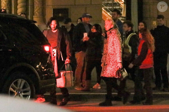 Exclusif - Keanu Reeves et sa compagne Alexandra Grant quittent l'Omni San Francisco Hotel, le 21 février 2020.
