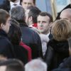 Le président Emmanuel Macron lors des obsèques de Michel Charasse en présence du Président de la République à Puy-Guillaume dans le Puy-de-Dôme le 26 février 2020. © Patrick Bernard / Bestimage