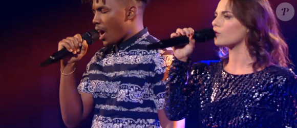 Tom et Alexia s'affrontent lors des battles de "The Voice" - Talents de l'équipe de Amel Bent. Emission du samedi 7 mars 2020, TF1