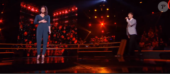 Maria, Amaury et Sheyen s'affrontent lors des battles de "The Voice" - Talents de Lara Fabian. Emission du samedi 7 mars 2020, TF1