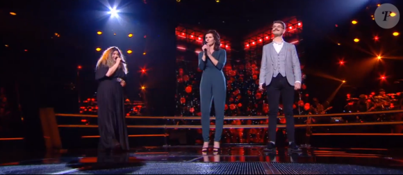 Maria, Amaury et Sheyen s'affrontent lors des battles de "The Voice" - Talents de Lara Fabian. Emission du samedi 7 mars 2020, TF1