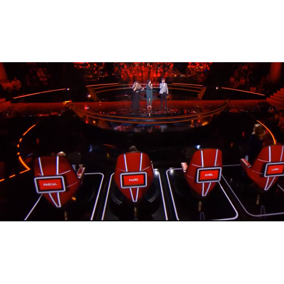 Maria, Amaury et Sheyen s'affrontent lors des battles de "The Voice" - Talents de Lara Fabian. Emission du samedi 7 mars 2020, TF1