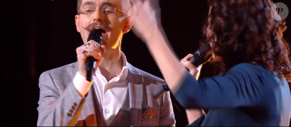 Maria, Amaury et Sheyen s'affrontent lors des battles de "The Voice" - Talents de Lara Fabian. Emission du samedi 7 mars 2020, TF1