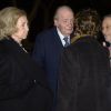 Le roi Juan Carlos et la reine Sofia d'Espagne aux obsèques de l'homme d'affaires mexicain Placido Arango à Madrid le 17 février 2020