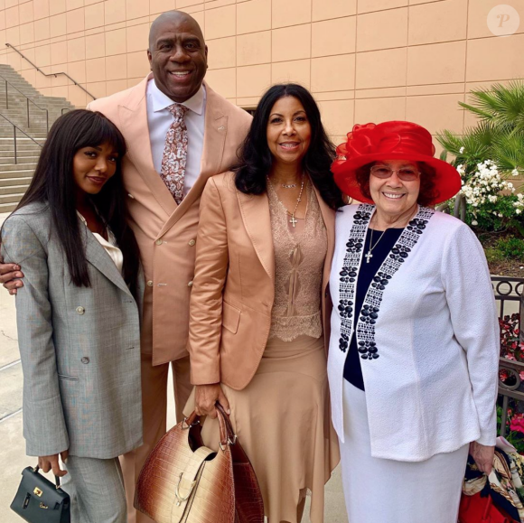 Magic Johnson, entouré de sa fille Elisa, de son épouse Cookie et de sa belle-mère. Mars 2020.