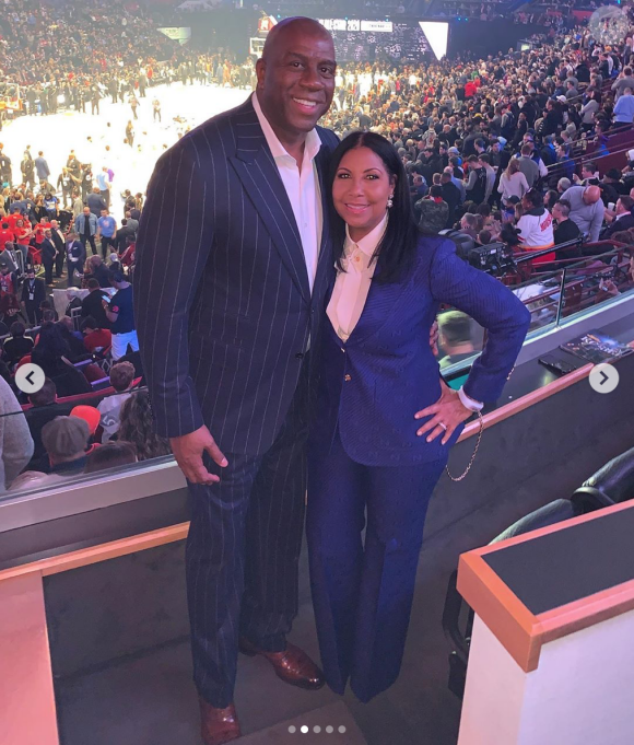 Magic Johnson et son épouse Cookie. Février 2020.