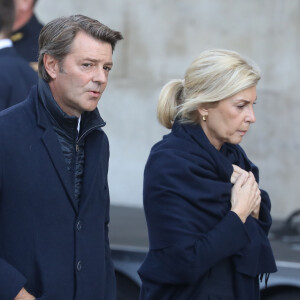 François Baroin et sa compagne Michèle Laroque - Arrivées en l'église Saint-Sulpice pour les obsèques de l'ancien président de la République Jacques Chirac à Paris. Le 30 septembre 2019 © Dominique Jacovides / Bestimage