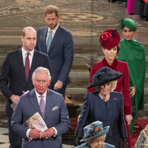 Le prince William, duc de Cambridge, et Catherine (Kate) Middleton, duchesse de Cambridge, Le prince Charles, prince de Galles, et Camilla Parker Bowles, duchesse de Cornouailles, La reine Elisabeth II d'Angleterre, Le prince Harry, duc de Sussex, Meghan Markle, duchesse de Sussex - La famille royale d'Angleterre lors de la cérémonie du Commonwealth en l'abbaye de Westminster à Londres le 9 mars 2020.