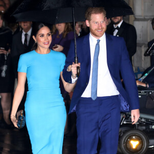 Le prince Harry, duc de Sussex, et Meghan Markle, duchesse de Sussex arrivent à la cérémonie des Endeavour Fund Awards au Mansion House à Londres, Royaume Uni, le 5 mars 2020.